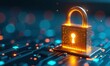 © junet - Glowing digital padlock cybersecurity concept golden holographic lock