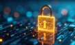 © junet - Glowing digital padlock cybersecurity concept golden holographic lock