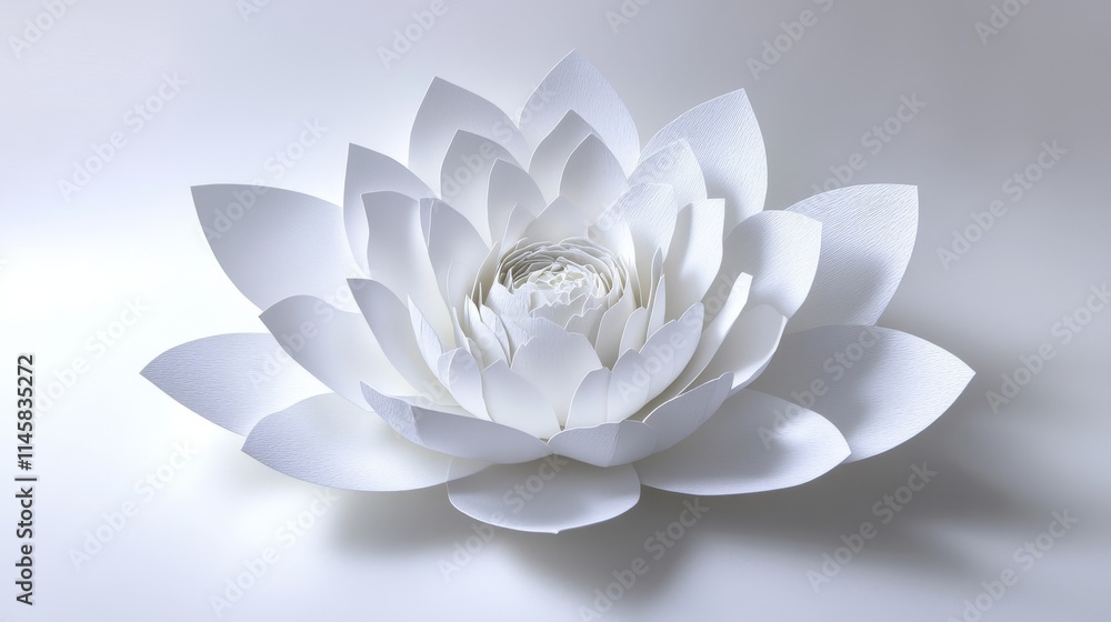 12.A paper-cut lotus flower in pristine white, with intricate petal ...