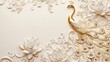 © Sinechana - 75.A wedding invitation template showcasing a gold peacock motif with delicate lotus patterns and crystal details on a light, paper-colored background. The luxurious elements and intricate design