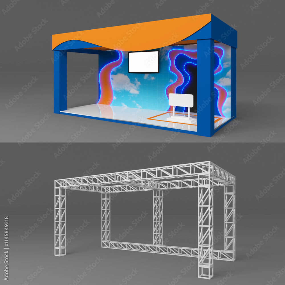 Booth Rigging Capture 3d illustration stand booth 6x3 m with truss system rigging ...