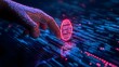 © terat - digital hand interacts with crypto coin - cyberpunk aesthetics