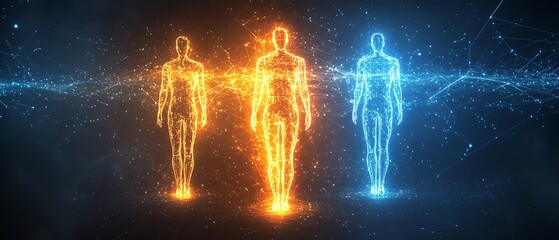 Aufkleber - Futuristic digital network with luminous orange and white human icons