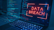 © FAQIR - Cybersecurity Threat: Data breach, cybersecurity concept, hacking threat, cyber attack, laptop data security, information leak, red warning alert showing on laptop.