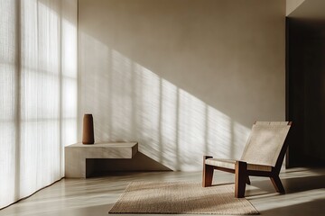 Wall Mural - Minimalist Room Featuring Modern Chair And Sunlight