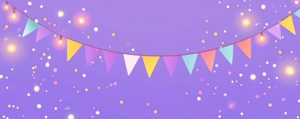 Fototapete - Colorful bunting and lights on purple background.