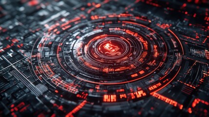 Leinwandbilder - Abstract glowing red technology with circuit details.