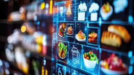 Aufkleber - Digital interface displays restaurant food options.