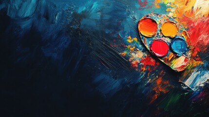 Poster - Palette with vibrant paint strokes on dark backdrop.