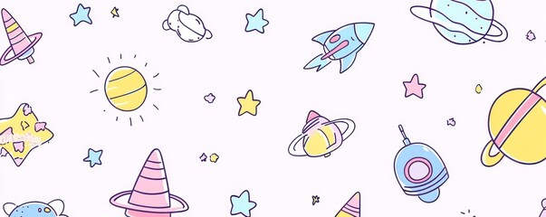 Aufkleber - Cute, pastel-colored space elements pattern.