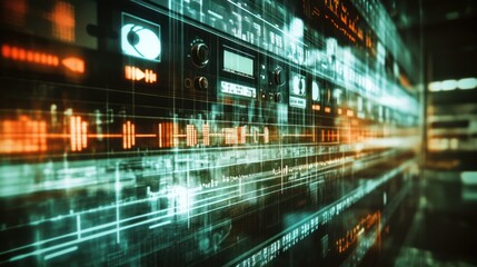 Fototapete - Futuristic digital display with glowing data.