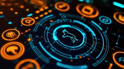Fototapete - Digital overlay with animal icons in orange and blue.