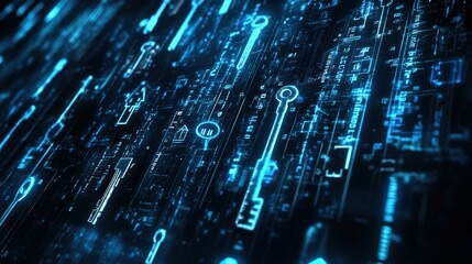 Leinwandbilder - Blue digital keys on circuit board.