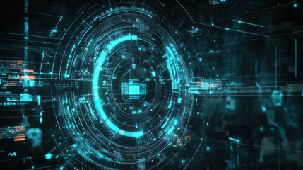 Aufkleber - Glowing teal digital interface with complex circuitry pattern.