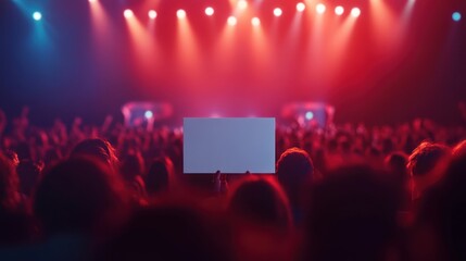 Poster - Crowd watches lit stage; one holds blank board.