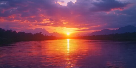 Wall Mural - dramatic silver sunset light casts a stunning glow in the evening sky during the rainy season, illum