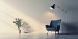 © Ahmad - Vacant office space featuring an armchair and a floor lamp, providing ample room for text or other content, showcasing a minimalist aesthetic with copy space available.