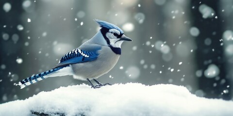 Sticker - Blue Jay on Snowy Rock,