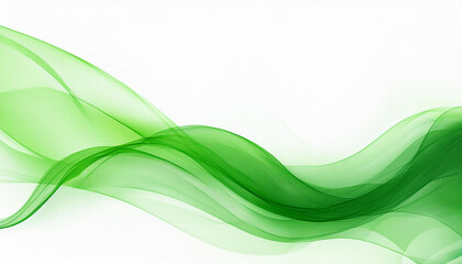 Green smoke wave backround. Abstract stylized motion wavy illustration. Soft shiny lines created using blend tool on white backdrop. Design template for banner or flyer