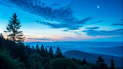 Wall Mural - Mountain sunset with trees and a scenic valley view