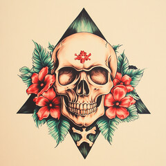 Wall Mural - Geometric Skull tattoo flash illustration