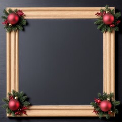 Wall Mural - Blackboard with wooden frame and christmas decoration frame christmas isolated