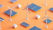© sknab - Renewable Energy Sources Model with Solar Panels and Wind Turbines on Orange