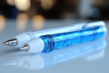 Wall Mural - A blue pen sitting on a white table, ready for use