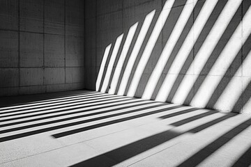 Aufkleber - A concrete wall in a minimalist space, with dramatic light and shadow patterns cast by natural light creating a captivating visual effect and serene atmosphere.