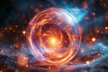 Canvas Print - fiery swirling energy orb in a glass sphere.