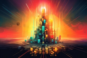 Wall Mural - futuristic city skyline, vibrant colors, digital art.