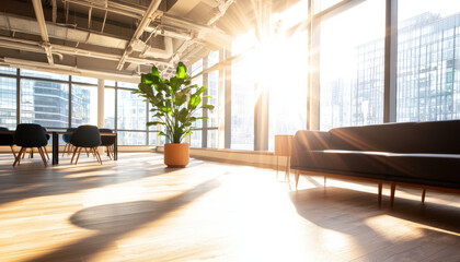 Bright and modern co working office space with natural light and plants