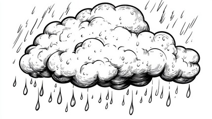 Wall Mural - Vector style coloring page of a cloud with rain   black and white outline for fun coloring activity