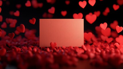 Poster - Red heart-shaped decorations fill the background, creating a romantic setting. A blank card sits prominently in the center, inviting personal messages for special occasions like Valentine Day.