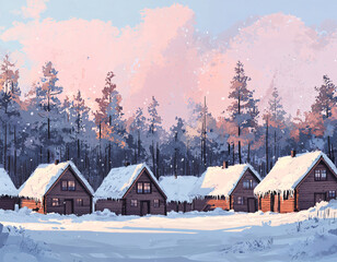 Poster - Winter Cabin Sunset