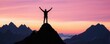 © SITTAKAN - Mountain climber reaching the peak at dawn, arms raised in triumph, Passion, effort, result, Climbing success