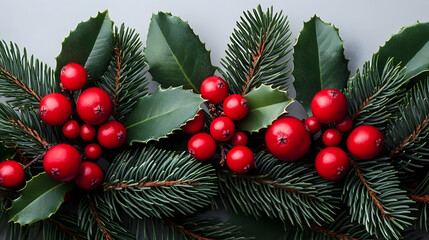 Winter Holly Berries & Pine Festive Garland