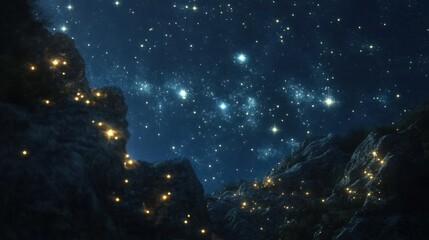 A starry night sky where constellations are animated and tell stories of their origins through glowing