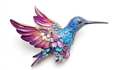 Wall Mural - Colorful hummingbird brooch with floral accents and shimmering details