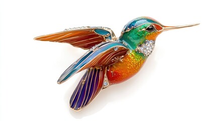 Wall Mural - Colorful Enamel Hummingbird Brooch with Sparkling Details