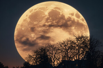 Wall Mural - the orange light of the moon bathes the clouds in an eerie glow