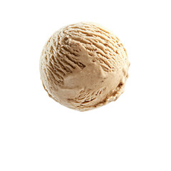 Wall Mural - Extreme front view of a hyperrealistic single ball of chai vanilla ice cream levitating in mid-air isolated on a white transparent background