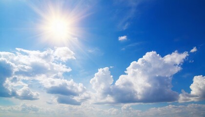 blue sky background with fluffy white clouds and bright sunlight
