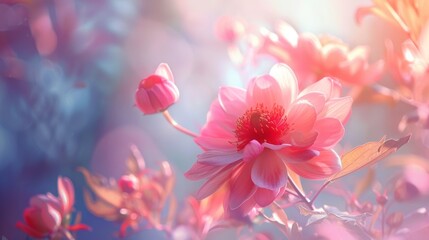 Wall Mural - close-up of blooming pink flowers in soft sunlight