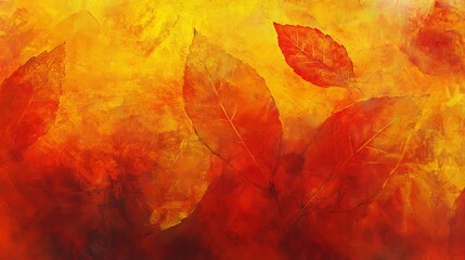 Wall Mural - grunge textured abstract autumn background with mottled leaf pattern in vibrant red, yellow, and ora