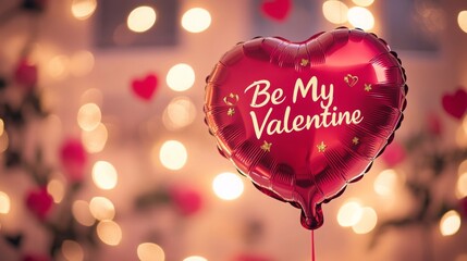 Poster - A vibrant red balloon shaped like a heart prominently displays the message Be My Valentine.