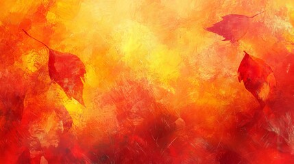 Wall Mural - grunge textured abstract autumn background with mottled leaf pattern in vibrant red, yellow, and ora