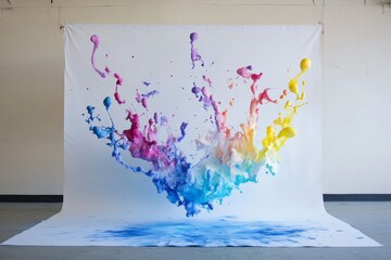 Aufkleber - A colorful splash of paint bursting on a white canvas, highlighting vivid shades like pink, purple, and yellow. This artistic piece adds sophistication and energy to any space.