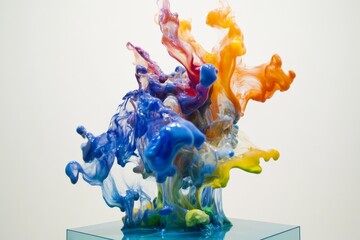 Aufkleber - An expressive and dynamic splash of color captured in a fluid formation. This image highlights the rich hues of yellow, orange, and blue, symbolizing creativity and energy.