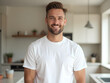 © Sam Design - Smiling man in a crisp white t-shirt, radiating warmth and confidence